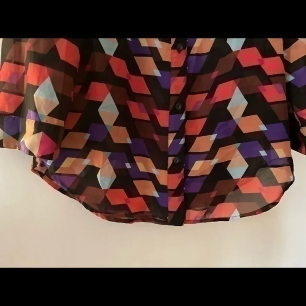 Colorful Geometric Long Sleeve Blouse by Ana ( A New Approach) size S petite